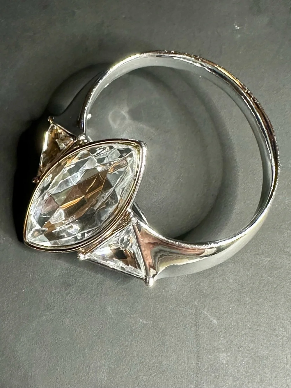 Ring Style Brooch Pin Clear Marquise Rhinestone Silver Tone Vintage Inspired